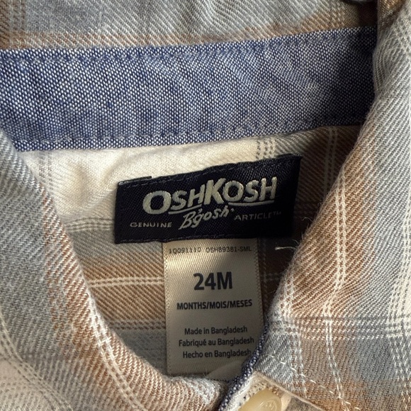 OshKosh B'gosh - Blue and Tan Plaid Onesie Button down shirt - Picture 3 of 3